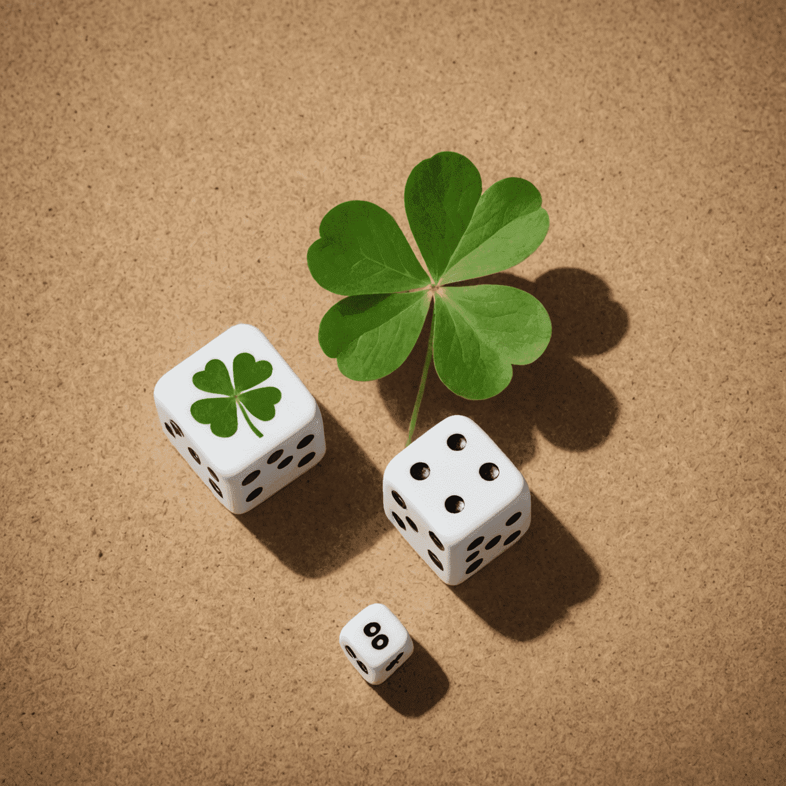 A split image showing a four-leaf clover representing luck on one side and a pair of dice representing chance on the other, with a question mark in between