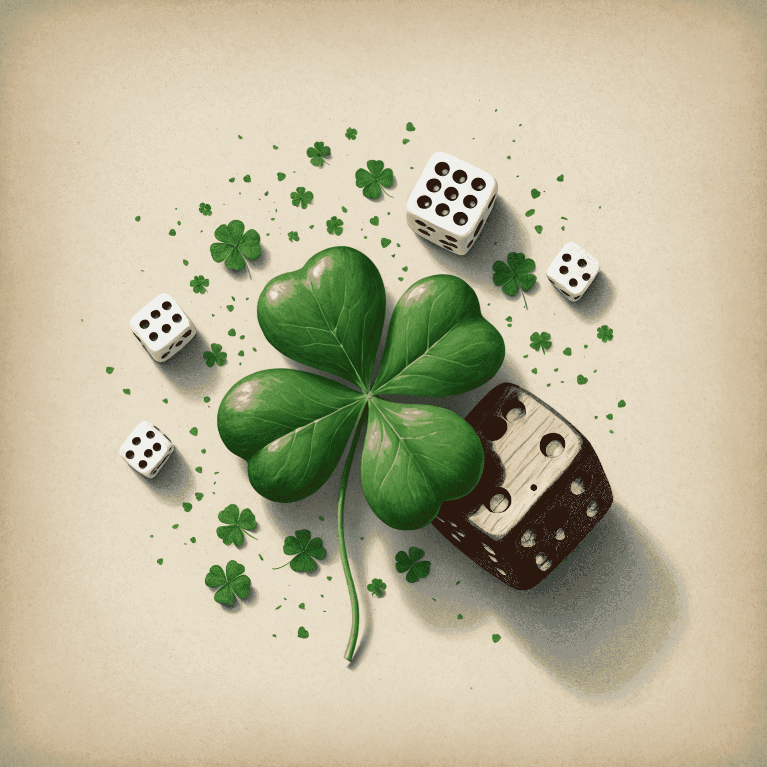 Illustration showing a split image: one side with a four-leaf clover representing luck, the other with dice representing chance