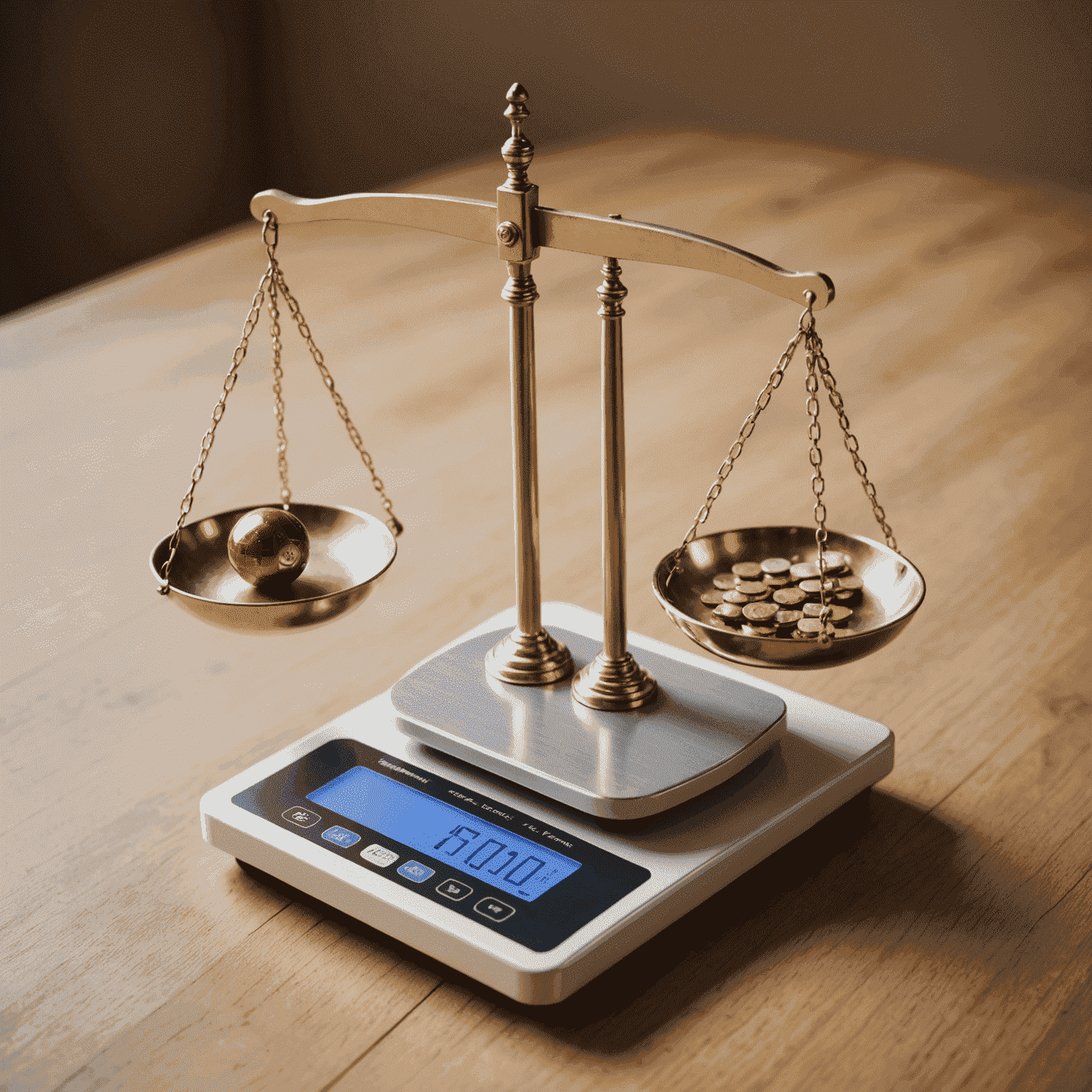Digital scales balancing a computer chip and a lottery ball, symbolizing fairness in digital randomization